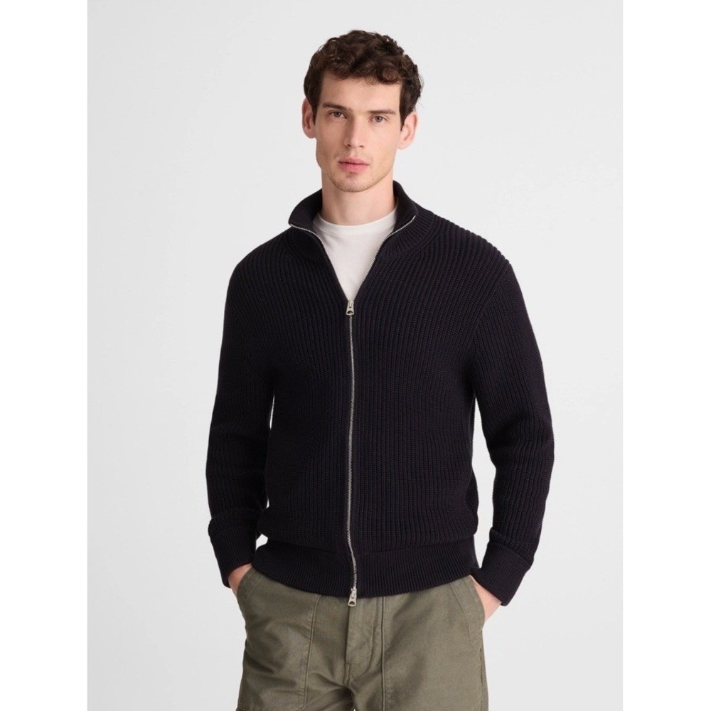 NWT Madewell men's Cotton Shaker-Stitch Full Zip Sweater Obsidian Blue Large